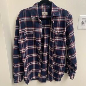 JACHS Navy Red Plaid Flannel Button Up Shirt Casual Layering Shirt Men’s Large